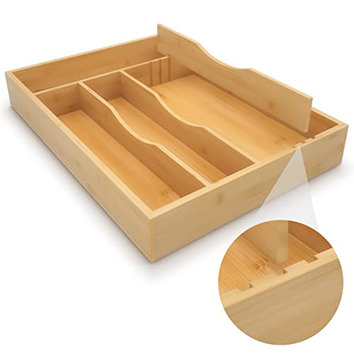 CALM COZY Kitchen Silverware Organizer, Bamboo Drawer Organizer with Adjustable Compartments Utensils Holder