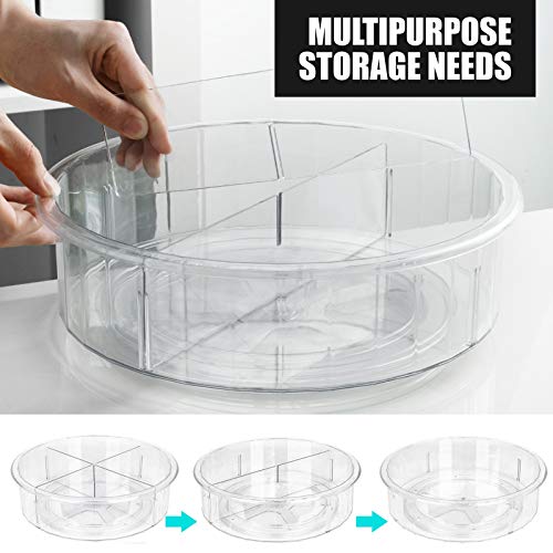 Popdylan Lazy Susan,360 Rotating Clear Plastic Spice Rack with Dividers,11.8“ Turntable Cabinet Organizer for Cabinet, Fridge, Kitchen, Bathroom, Vanity Display Stand 11.8in