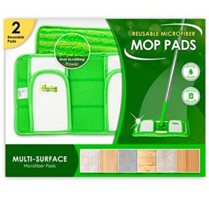 reusable pads compatible with swiffer sweeper mops – washable microfiber mop pad refills by turbo – 12 inch floor cleaning mop head pads work wet and dry – 2 pack