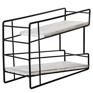 MyGift 2-Tier Rustic Whitewashed Wood and Black Metal Wire Pantry Canned Food Dispenser Storage Organizer Rack