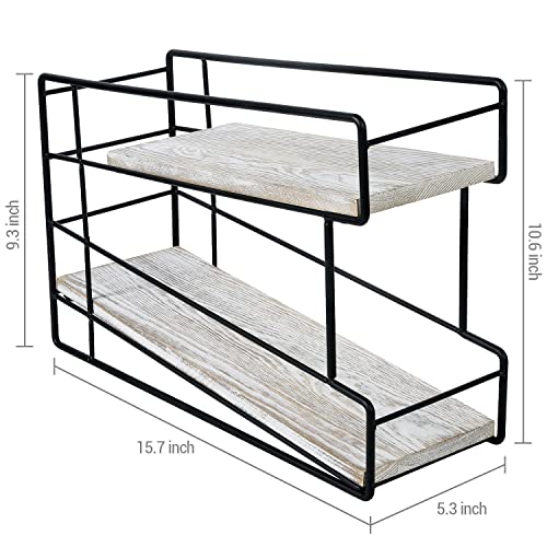 MyGift 2-Tier Rustic Whitewashed Wood and Black Metal Wire Pantry Canned Food Dispenser Storage Organizer Rack