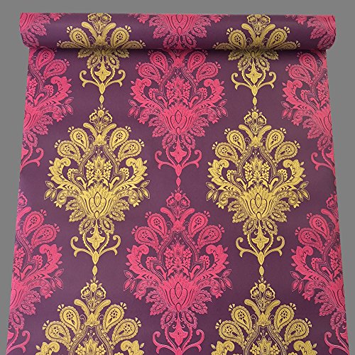 SimpleLife4U Luxury Purple Damask Removable PVC Shelf Drawer Liner Home Decor 17x118 Inch