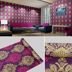 SimpleLife4U Luxury Purple Damask Removable PVC Shelf Drawer Liner Home Decor 17x118 Inch