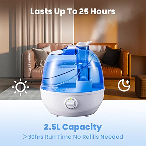 Cool Mist Humidifiers for Bedroom & Large Room {2.5l Water Tank} Quiet Ultrasonic Air Humidifier For Babies Nursery, Office, Indoor Plants & Whole House -Adjustable 360 Rotation Nozzle, Auto-Shut Off