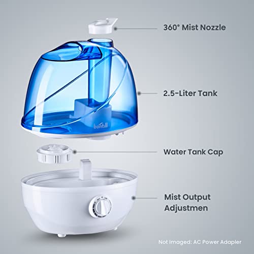 Cool Mist Humidifiers for Bedroom & Large Room {2.5l Water Tank} Quiet Ultrasonic Air Humidifier For Babies Nursery, Office, Indoor Plants & Whole House -Adjustable 360 Rotation Nozzle, Auto-Shut Off