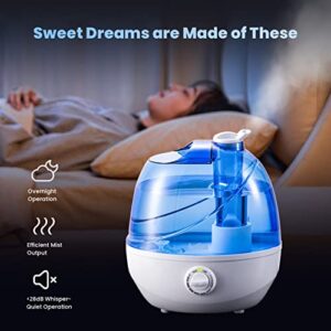 Cool Mist Humidifiers for Bedroom & Large Room {2.5l Water Tank} Quiet Ultrasonic Air Humidifier For Babies Nursery, Office, Indoor Plants & Whole House -Adjustable 360 Rotation Nozzle, Auto-Shut Off