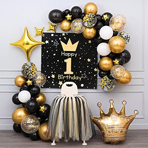 Zesliwy Black Gold Confetti Balloons 50 pack - 12 Inch Gold White and Black Confetti Balloons with Ribbons for Graduation Birthday Wedding Party Decorations