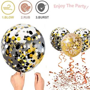 Zesliwy Black Gold Confetti Balloons 50 pack - 12 Inch Gold White and Black Confetti Balloons with Ribbons for Graduation Birthday Wedding Party Decorations