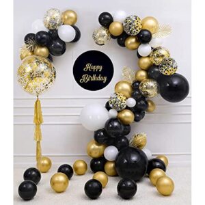 Zesliwy Black Gold Confetti Balloons 50 pack - 12 Inch Gold White and Black Confetti Balloons with Ribbons for Graduation Birthday Wedding Party Decorations