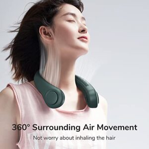 JISULIFE Portable Neck Fan, Hands Free Bladeless Fan, 4000 mAh Battery Operated Wearable Personal Fan, Leafless, Rechargeable, Headphone Design, USB Powered Desk Fan,3 Speeds-Dark Green