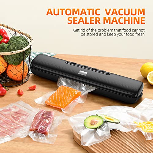 Vacuum Sealer Machine - Food Vacuum Sealer for Food Saver Automatic Air Sealing System for Food Storage Dry and Moist Food Modes Compact Design 12.6 Inch with 15Pcs Seal Bags Starter Kit