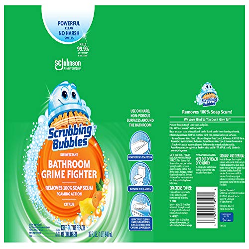 Scrubbing Bubbles Disinfectant Bathroom Grime Fighter Spray, Citrus, 32 fl oz