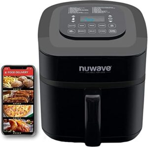nuwave brio 7-in-1 air fryer oven, 7.25-qt with one-touch digital controls, 50°- 400°f temperature controls in 5° increments, linear thermal (linear t) for perfect results, black