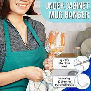 Wine Glass Holder Under shelf Under Cabinet Wine Glass Holder, Under Counter Wine Rack Perfect For Stemware Hanging Glasses -Includes Mug Rack Under Shelf Holder