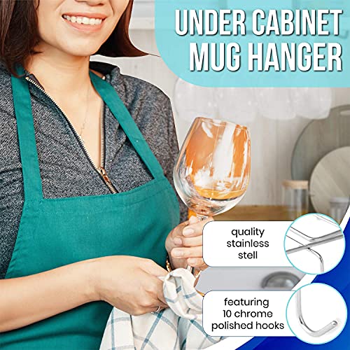 Wine Glass Holder Under shelf Under Cabinet Wine Glass Holder, Under Counter Wine Rack Perfect For Stemware Hanging Glasses -Includes Mug Rack Under Shelf Holder