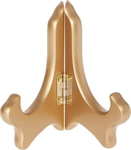 bard’s hinged gold-toned mdf wood plate stand, 4″ h x 5″ w x 3″ d (for 3.5″ – 5″ plates)