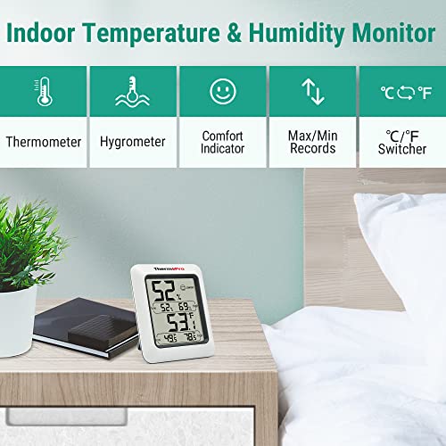 ThermoPro TP50 2 Pieces Digital Hygrometer Indoor Thermometer Room Thermometer and Humidity Gauge with Temperature Humidity Monitor