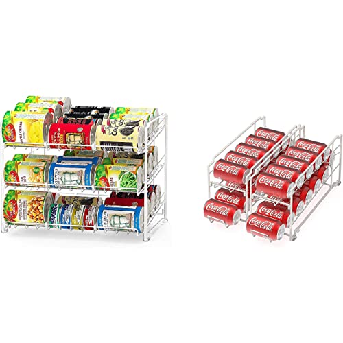 Simple Houseware Stackable Can Rack Organizer + Soda Can Dispenser Organizer, White