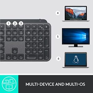 Logitech MX Keys Advanced Wireless Illuminated Keyboard, Tactile Responsive Typing, Backlighting, Bluetooth, USB-C, Apple macOS, Microsoft Windows, Linux, iOS, Android, Metal Build - Graphite