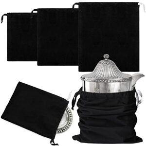 leifide 3 sizes 13 x 10 inch, 18 x 18 inch, 28 x 28 inch 3 pcs silver storage bags anti tarnish cloth bag stop tarnishing silver jewelry keeper for silverware flatware silver watch band coins, black