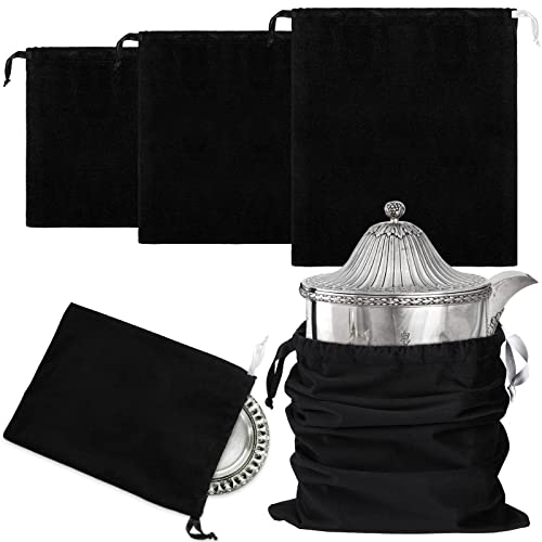 LEIFIDE 3 Sizes 13 x 10 Inch, 18 x 18 Inch, 28 x 28 Inch 3 Pcs Silver Storage Bags Anti Tarnish Cloth Bag Stop Tarnishing Silver Jewelry Keeper for Silverware Flatware Silver Watch Band Coins, Black