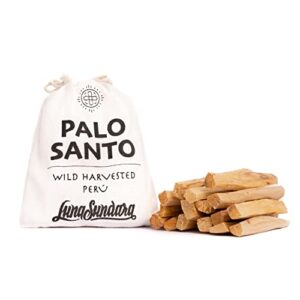 luna sundara – 100 g. palo santo sticks from peru sustainably wild harvested quality hand picked – (approximately 12-20 sticks) includes a reusable drawstring bag.