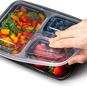 Ez Prepa [20 Pack] 32oz 3 Compartment Meal Prep Containers with Lids - Bento Box - Plastic - Stackable, Reusable, Microwaveable & Dishwasher Safe