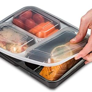 Ez Prepa [20 Pack] 32oz 3 Compartment Meal Prep Containers with Lids - Bento Box - Plastic - Stackable, Reusable, Microwaveable & Dishwasher Safe