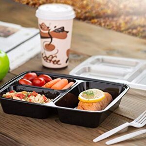 Ez Prepa [20 Pack] 32oz 3 Compartment Meal Prep Containers with Lids - Bento Box - Plastic - Stackable, Reusable, Microwaveable & Dishwasher Safe