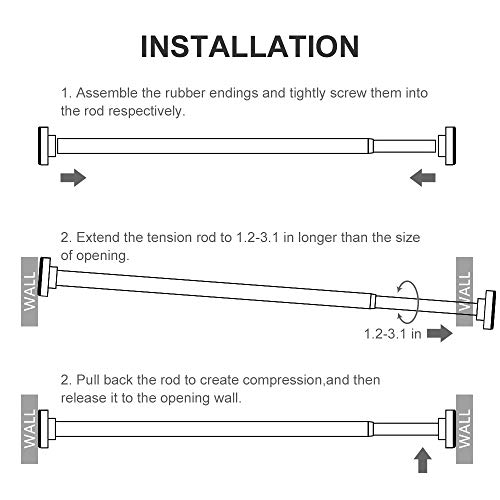 Ausemku Shower Curtain Rod Tension - 40-72 Inch Never Rust Non-Slip Spring Tension Curtain Rod No Drilling Stainless Steel Curtain Rod Use Bathroom Kitchen（Black）