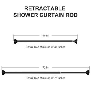 Ausemku Shower Curtain Rod Tension - 40-72 Inch Never Rust Non-Slip Spring Tension Curtain Rod No Drilling Stainless Steel Curtain Rod Use Bathroom Kitchen（Black）