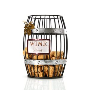 yawill wine cork holder – 9.85″ h wine barrel cork holder cork decorative collector large kitchen storage, holds about 160 corks
