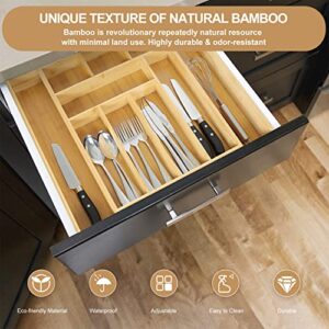 aceyoon Bamboo Kitchen Silverware Drawer Organizer,Expandable Cutlery Holder with Drawer Dividers, Adjustable Kitchen Utensil Organizer for Flatware,Utensils,Cutlery (8-10 Slot)