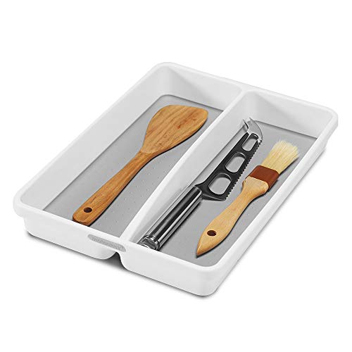 madesmart Classic Mini Utensil Tray - White & Classic 9.8 x 3.8 Bin - White | CLASSIC COLLECTION | Multi-Purpose Storage Organizer | Soft-grip Lining and Non-slip Rubber Feet