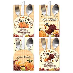 thanksgiving utensil holder / 24 pieces turkey cutlery silverware holder paper pocket set for thanksgiving party supplies / fall harvest party / dinner table decoration