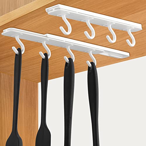 BUILOG Self Adhesive Sticky Hooks Under Cabinet Mug Hanger Hooks for Hanging Heavy Duty, Retractable Closet Hanging Hooks Coat Rack Hooks for 2 Packs