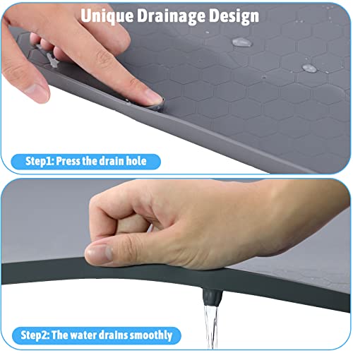 Under Sink Mat Kitchen & Bathroom Cabinet Liner, Waterproof 34”x22” Silicone Under Kitchen Sink Liner Mat with Drain Hole (Grey)