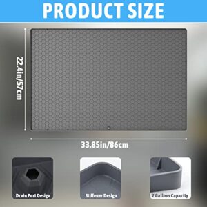 Under Sink Mat Kitchen & Bathroom Cabinet Liner, Waterproof 34”x22” Silicone Under Kitchen Sink Liner Mat with Drain Hole (Grey)