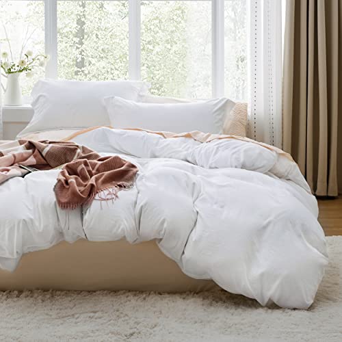 BEDSURE White Duvet Cover Queen Size - Soft Prewashed Queen Duvet Cover Set, 3 Pieces, 1 Duvet Cover 90x90 Inches with Zipper Closure and 2 Pillow Shams