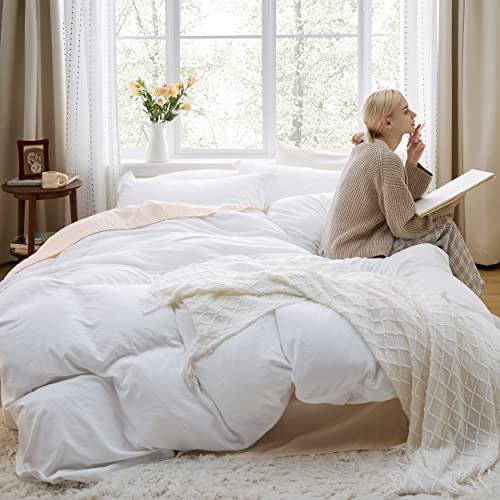 BEDSURE White Duvet Cover Queen Size - Soft Prewashed Queen Duvet Cover Set, 3 Pieces, 1 Duvet Cover 90x90 Inches with Zipper Closure and 2 Pillow Shams