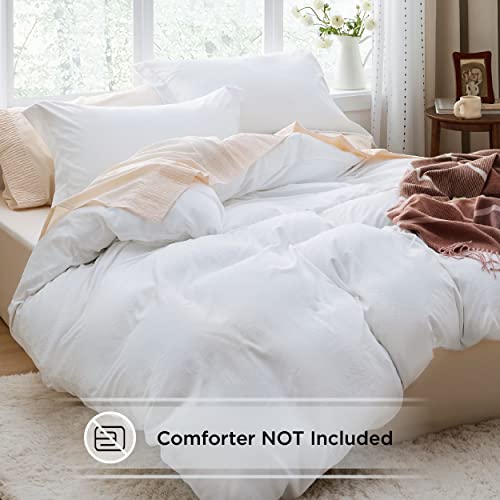 BEDSURE White Duvet Cover Queen Size - Soft Prewashed Queen Duvet Cover Set, 3 Pieces, 1 Duvet Cover 90x90 Inches with Zipper Closure and 2 Pillow Shams