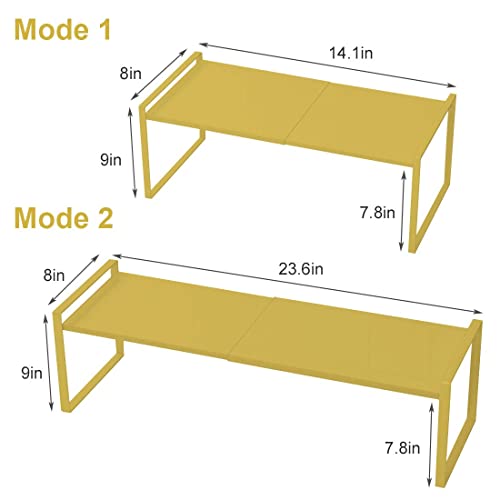 PASRLD Expandable Cabinet Shelf Organizers, Kitchen Cabinet Organizer Shelves Spice Rack Cupboard Organizers Storage, 14.1 to 23.6 Inch Metal Plate Shelves (Gold, 9Inches)