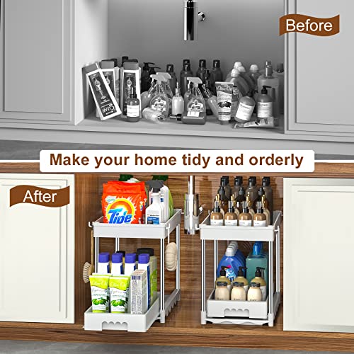 coorack Under Sink Organizers and Storage, 2-Tier Pull Out Cabinet Organizer Kitchen Drawer Organizer, Bathroom Organizer Under Cabinet Organizer Kitchen Shelf with Sliding Storage Drawer