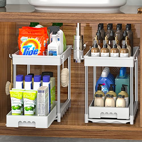 coorack Under Sink Organizers and Storage, 2-Tier Pull Out Cabinet Organizer Kitchen Drawer Organizer, Bathroom Organizer Under Cabinet Organizer Kitchen Shelf with Sliding Storage Drawer