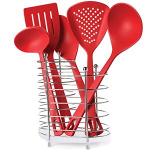 utensil caddy organizer for kitchen counter – modern silverware storage-2 sections hollowware holder for spatula spoon with silicone double detachable grates-rust-resistant free standing flatware tool