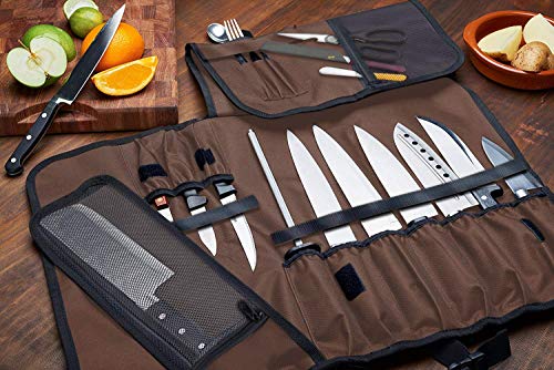 EVERPRIDE Chef Knife Roll Bag Holds 10 Knives – Contains 2 Large Zippered Pockets for Meat Cleavers and Cooking Tools – Durable Knife Carrier Case for Chefs and Culinary Students – Knives Not Included