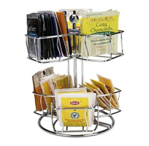 mind reader tea bag carousel, wire holder, rotating organizer, lazy susan, holds up to 60, 7 x 7 x 8.5 inches, silver