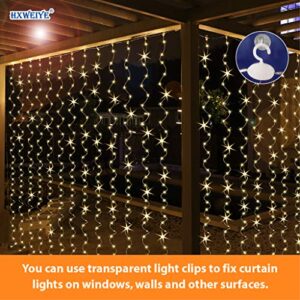 HXWEIYE 300LED Fairy Curtain Lights, USB Plug in 8 Modes Christmas Fairy String Hanging Lights with Remote Controller for Bedroom, Indoor, Outdoor, Weddings, Party, Decorations（9.8x9.8Ft, Warm White）