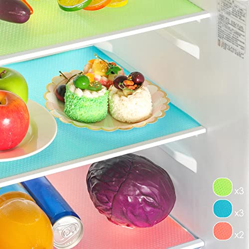 8 Pack Refrigerator Liners Fridge Liner Mats Washable, DUDUCOFU Refrigerator Mats for Glass Shelves Non Slip Refrigerator Shelf Liners, Size Adjustable Fridge Mats for Freezer Cupboard Drawers