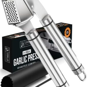 ORBLUE Garlic Press Stainless Steel - Premium Professional Grade Garlic Mincer, Crusher & Peeler Set - Easy Clean, Dishwasher Safe & Rust-proof